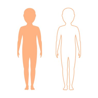 tam büyüme, beyaz bir arka plan üzerinde izole çocuk siluet (kontur). Vektör düz çizim.