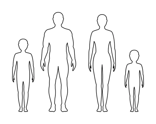 çocuk, erkek ve dişi kontur, beyaz bir arka plan üzerinde izole. Vektör düz çizim. çocuk, erkek ve bir kadın. Aile. 