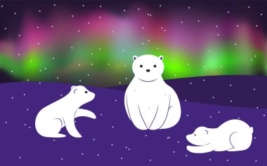 polar bear,  family of cute animals. mother and cubs.  vector 