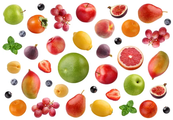 Fruits and berries isolated on white background. fruit backdrop. — Stock Photo, Image