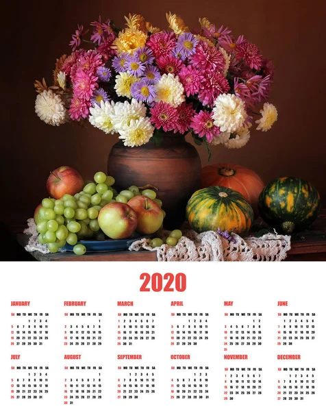 Page design calendar2020.  Autumn still life with a bouquet of c