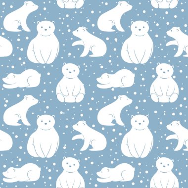 Mavi arka planda kutup ayıları, kusursuz desenli. vektör çizimi