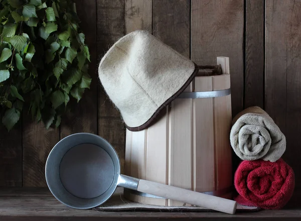 Items for the Russian bath. sauna, steam room. — Stock Photo, Image