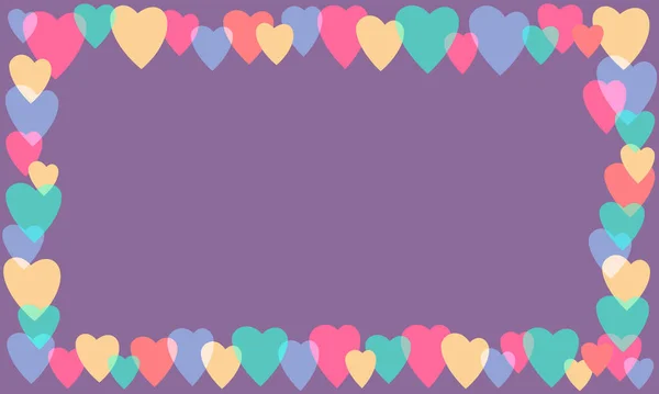 Рамка різнокольорових сердець на фіолетовому фоні. векторний — стоковий вектор