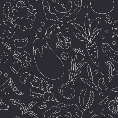 El yapımı sebzelerin kusursuz deseni, vektör illüstrasyonu.