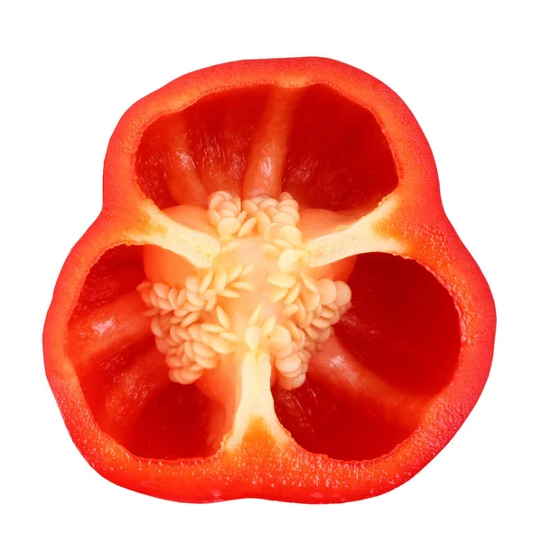 Süße Rote Paprika Isoliert Auf Weißem Hintergrund Ein Halbes Gemüse — Stockfoto