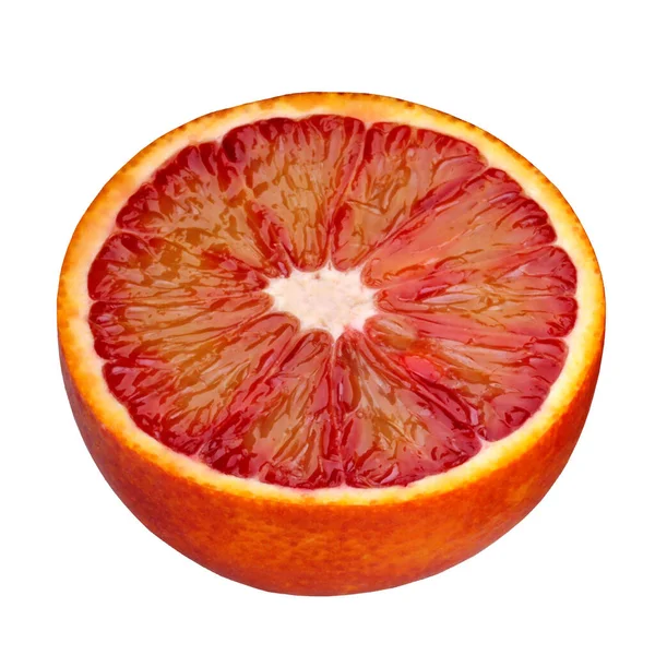 Красные Кровавые Апельсины Выделены Белом Фоне Одна Половина Цитрусовых — стоковое фото