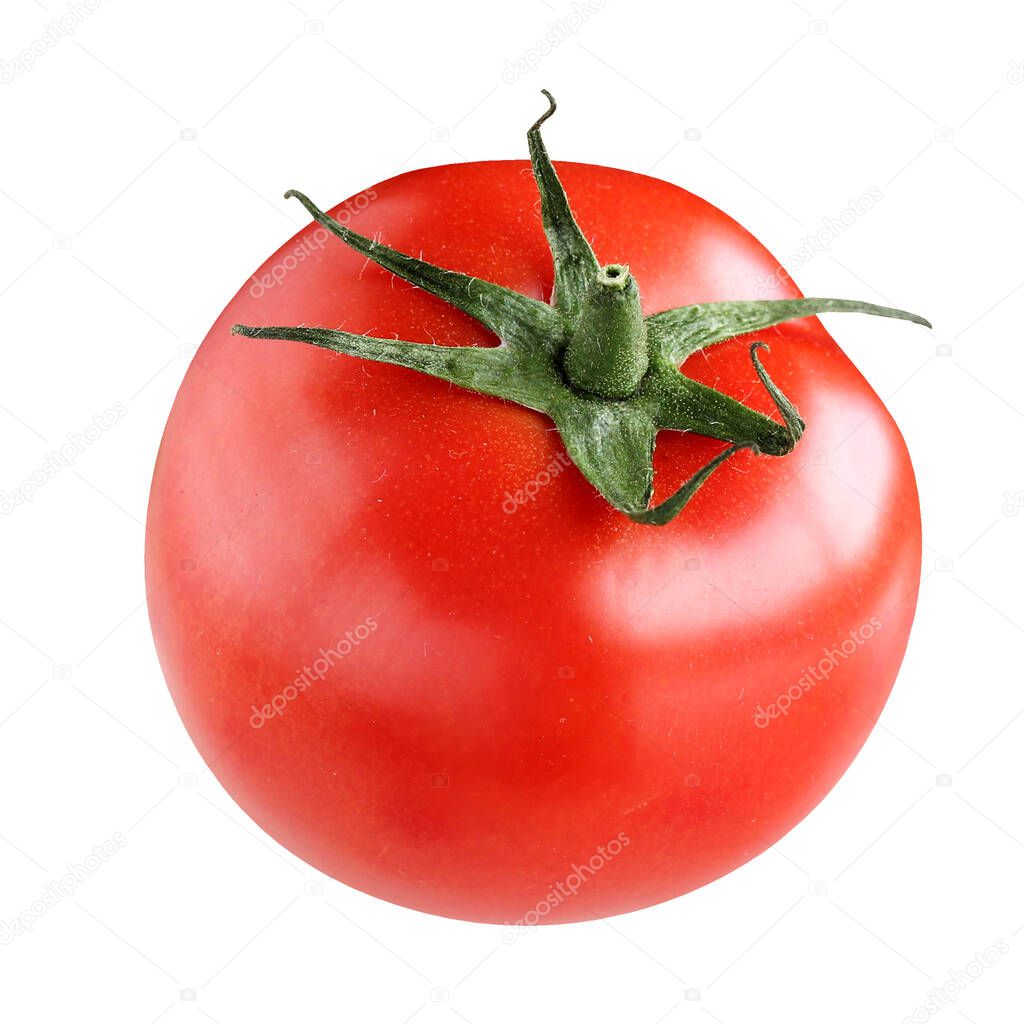 one red tomatoes isolated on white background. whole vegetables.