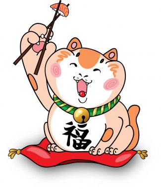 Şanslı kedi suşi yemek çubukları içinde tutan