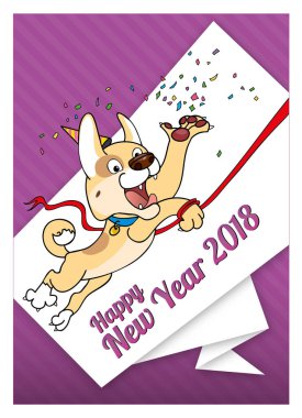 Sarı bir köpek sembolü ile yeni yıl 2018 kartpostal