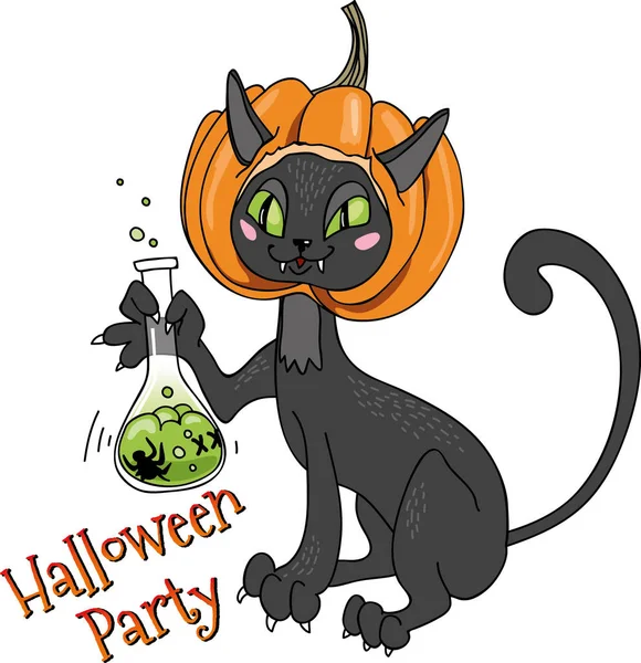 Halloween gato negro con cabeza de calabaza — Archivo Imágenes Vectoriales