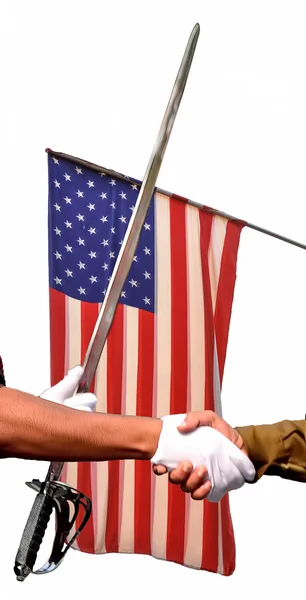 American flag, hand shake — Stock Photo, Image