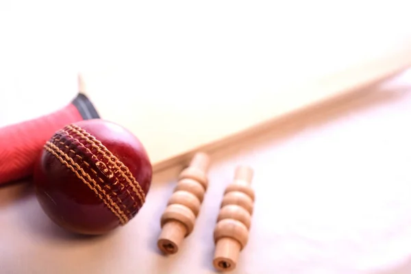 Kriket sopası, top ve bails — Stok fotoğraf