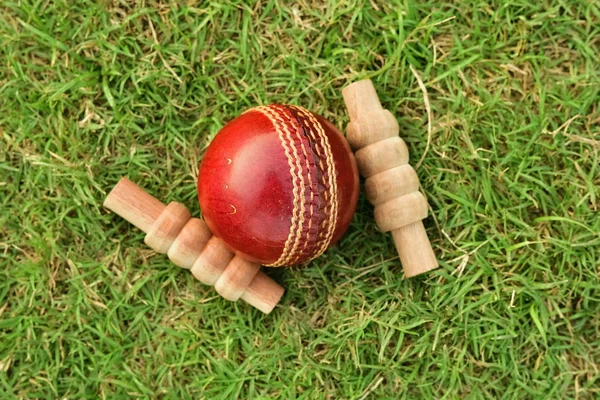Palla da cricket e cauzione — Foto Stock