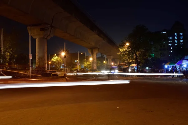 Motion Traffic Light Trail Night City — Stock Photo, Image