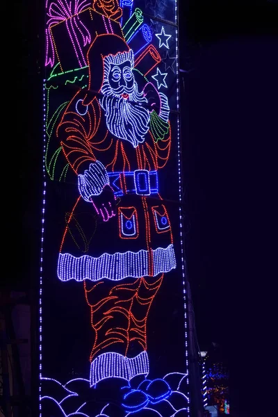 Led Işık Noel Baba Siyah Arka Plan — Stok fotoğraf