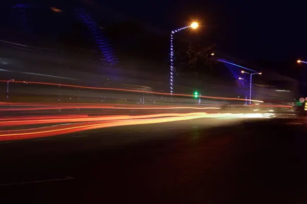 Car Light Trails City Street Night — Stock Photo, Image