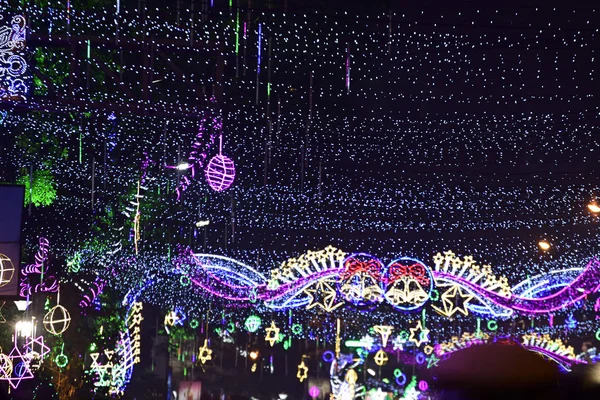 Christmas Lights Decoration Park Street Kolkata Lots People Walking Christmas — Stock Photo, Image