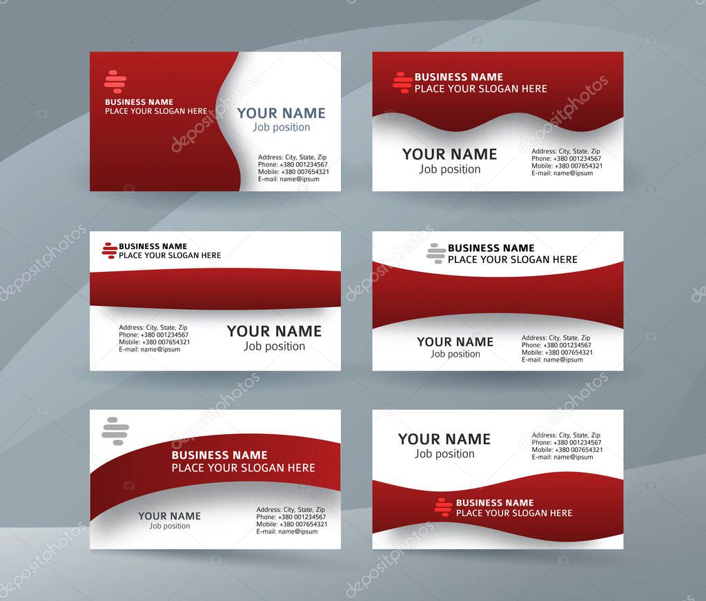 set of simple pattern business card layout sided red04