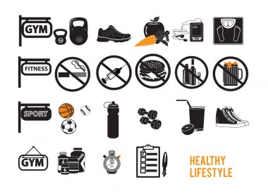 Sağlıklı yaşam fitness için Icons set