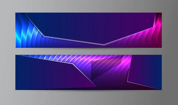 Banner web horizontal fondo azul púrpura efecto neón 04 — Vector de stock