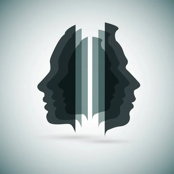 Silhouette head man and woman psychology relationship03 — Stock Vector