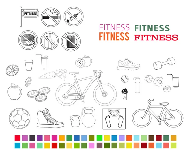 Fitness set design elements color style icons fonts_ligth — Stock Vector