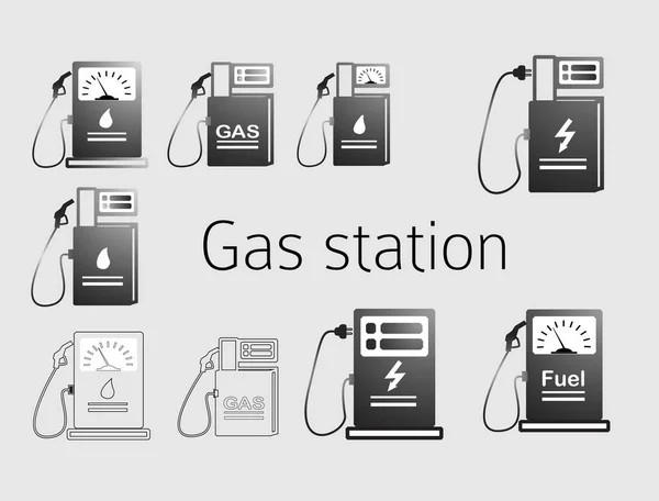 Stacja benzynowa ustawić wygląd elementów kolor stylu ikon czcionek — Wektor stockowy