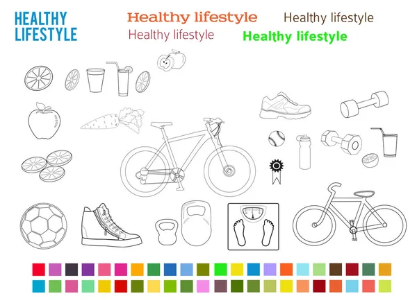 Healthy Lifestyle set design elements color style icons fonts _ li — стоковый вектор