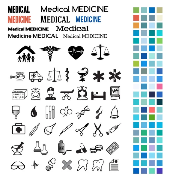 Medical set design elements color style icons fuentes — Archivo Imágenes Vectoriales