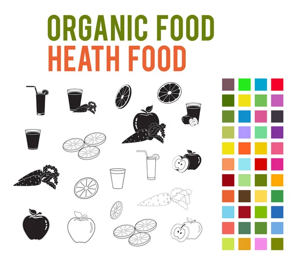 Organic heath food set design elements color style icons fuentes — Vector de stock
