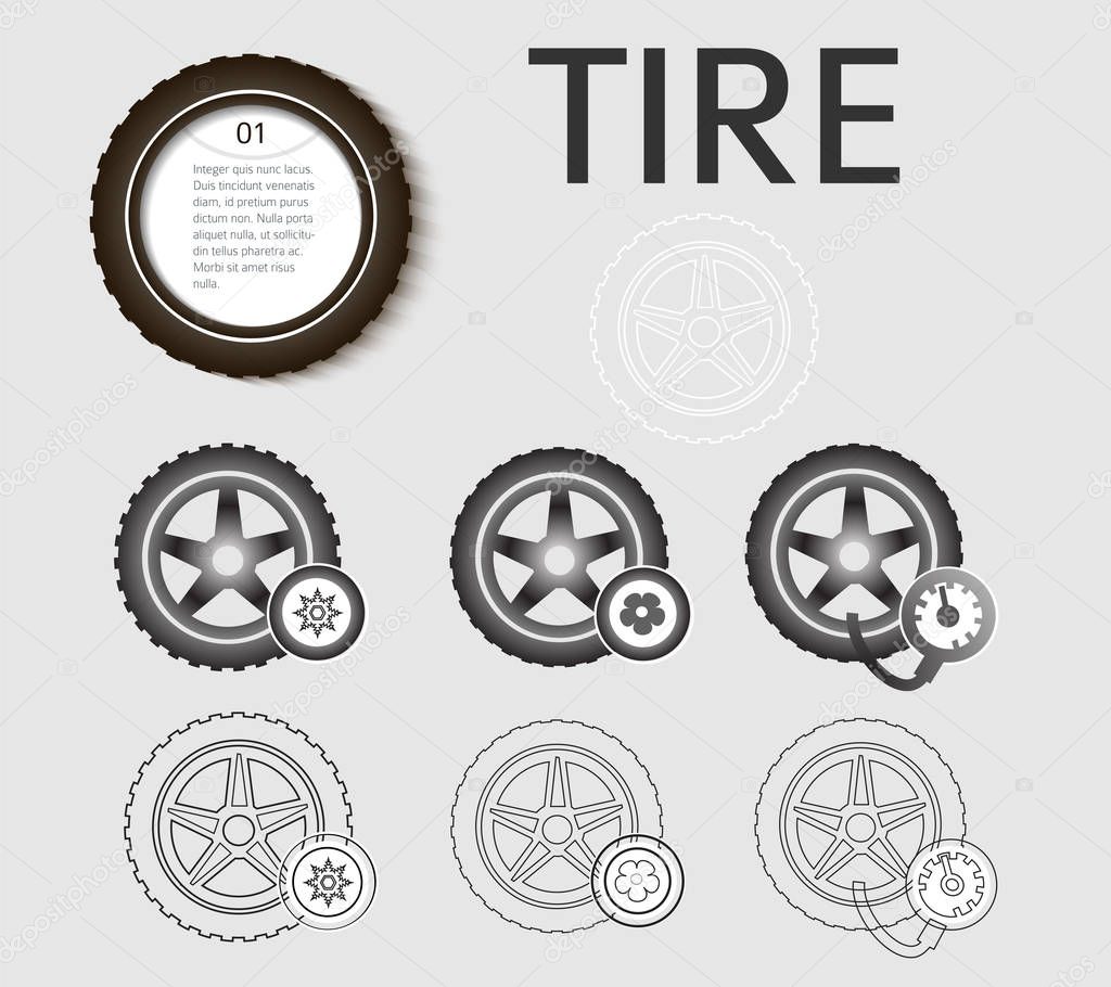tyres set design elements color style icons fonts