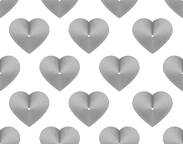 Corazones sin costura patrón líneas finas sobre fondo blanco — Vector de stock