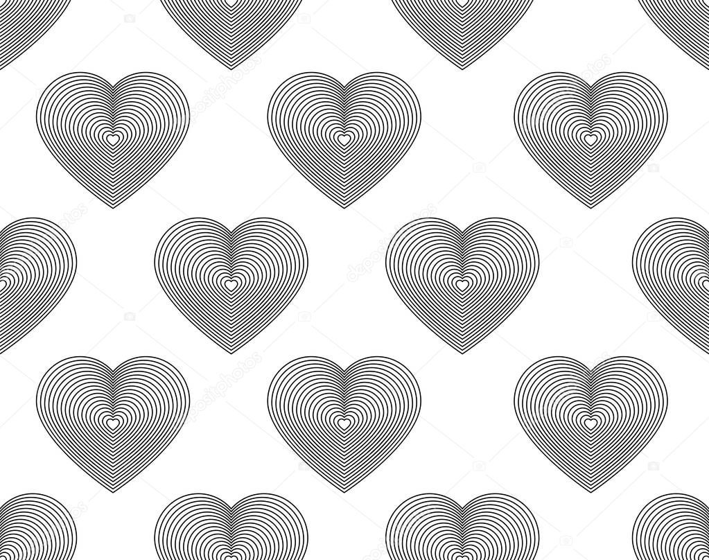 Seamless hearts pattern fine lines on white background