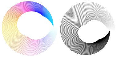 Soyut spiral, büküm çizgilerinin beyaz zeminine siyah gökkuşağı tasarım ögesi koydu. Seçkin kartvizit, basılı broşür, broşür, afiş, kapak kitabı, etiket, kumaş