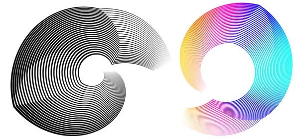 Abstrakt Spiral Set Svart Regnbåge Designelement Vit Bakgrund Twist Linjer — Stock vektor