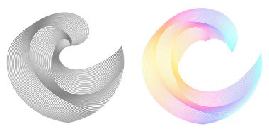 Soyut işaret. Yarı daire düz simge. Yarım çizgiler halinde görüntü. Vektör illüstrasyonu web tasarımı için 10 logo kaydetti, mobil & bilgi grafiği. Beyaz arkaplanda izole edilmiş siyah beyaz gökkuşağı tonu deseni