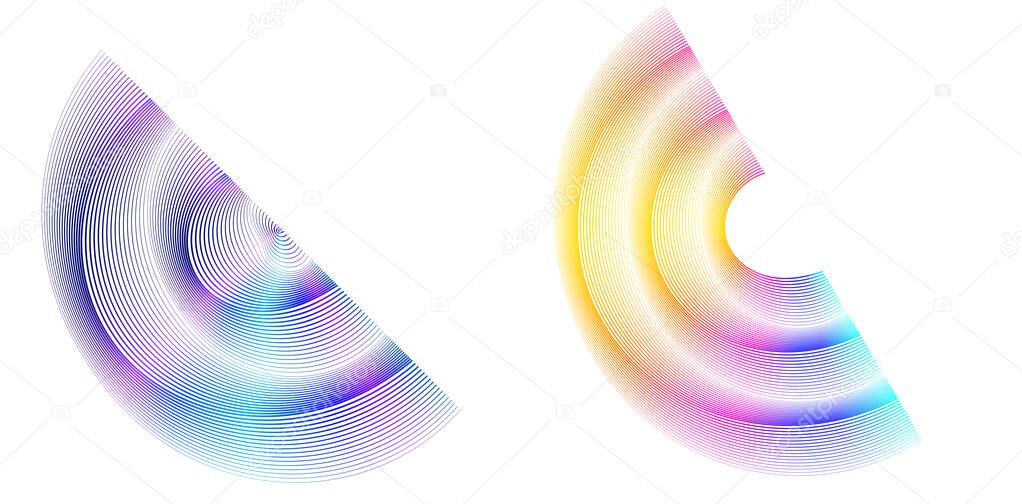 Abstract sign. Semicircle flat icon. Half round many lines image. Vector illustration eps 10 logo for web design, mobile & infographic. Black white & rainbow tone pattern isolated on white background