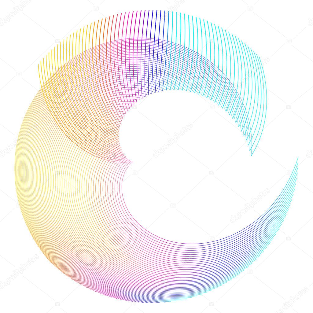 Wave sign. Wavy 3d icon. Half round many lines image. Vector illustration eps 10 logo for web design, brochure & presentation. Black white & rainbow tone pattern isolated on white background.