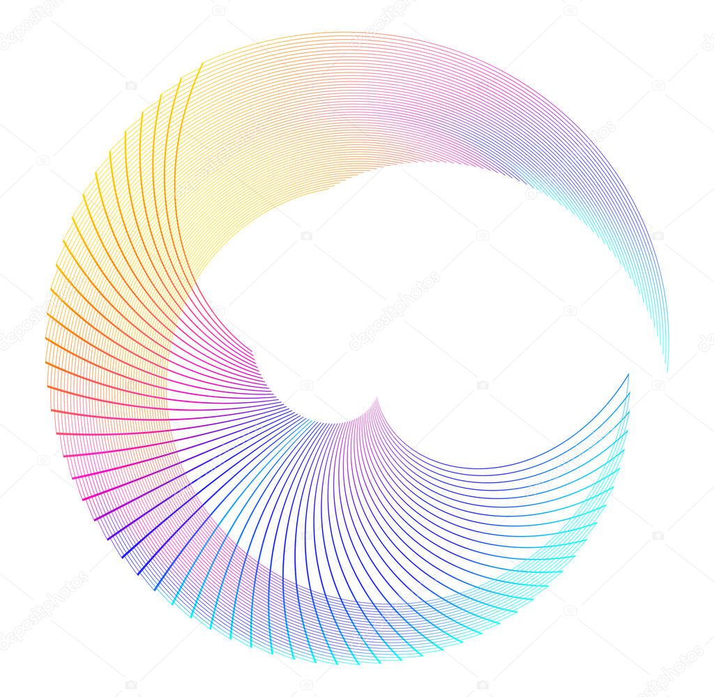 Wave sign. Wavy 3d icon. Half round many lines image. Vector illustration eps 10 logo for web design, brochure & presentation. Black white & rainbow tone pattern isolated on white background.
