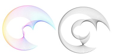 Soyut işaret. Yarı daire düz simge. Yarım çizgiler halinde görüntü. Vektör illüstrasyonu web tasarımı için 10 logo kaydetti, mobil & bilgi grafiği. Beyaz arkaplanda mavi gökkuşağı tonu deseni izole edildi.