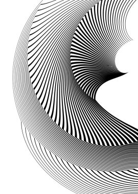 Büküm çizgilerinin beyaz arka planında soyut spiral siyah tasarım elemanı. Seçkin kartvizit, basılı broşür, broşür, afiş, kapak kitabı, etiket, kumaş