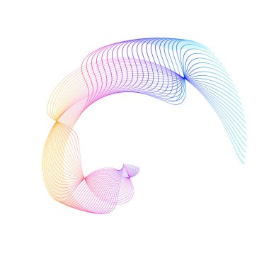 Tasarım elemanları. Bir sürü mor çizgi çemberi dalgası. Beyaz arka planda soyut dalgalı çizgiler izole edildi. Vektör illüstrasyon EPS 10. Harmanlama Aracı kullanılarak oluşturulan çizgilerle renkli dalgalar