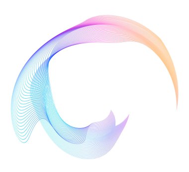 Tasarım elemanları. Bir sürü mor çizgi çemberi dalgası. Beyaz arka planda soyut dalgalı çizgiler izole edildi. Vektör illüstrasyon EPS 10. Harmanlama Aracı kullanılarak oluşturulan çizgilerle renkli dalgalar