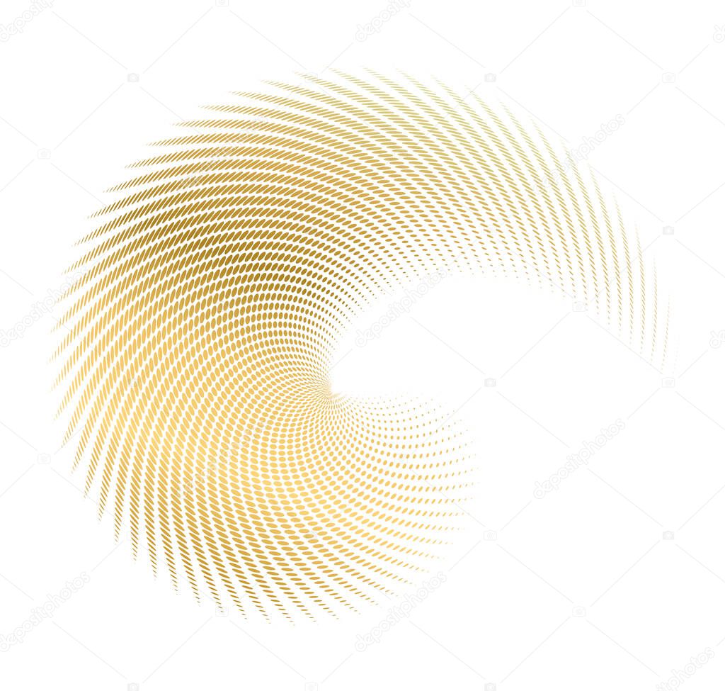 Design elements. 3d shell swirl circle elegant form. Abstract Circular logo element golden on white background isolated. Creative art. Vector illustration EPS 10 digital for promotion wedding product