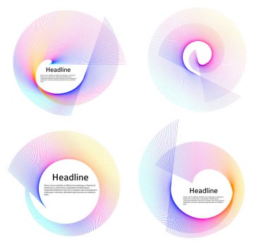 Büküm çizgilerinin beyaz arka planında soyut spiral gökkuşağı tasarımı ögesi. Vektör İllüstrasyonu, geleneksel oran vektör ikonu Fibonacci spiralinin 10 Altın oranına ulaştı. Zarif kartvizit için