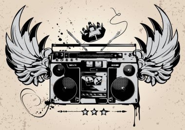 Bir şekilde dekore edilmiş müzik setini amblemi