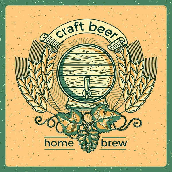 Craft beer emblem with barrel — Stock Vector