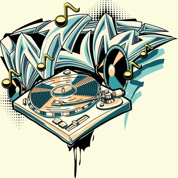 Music design turntable graffiti — Stock Vector