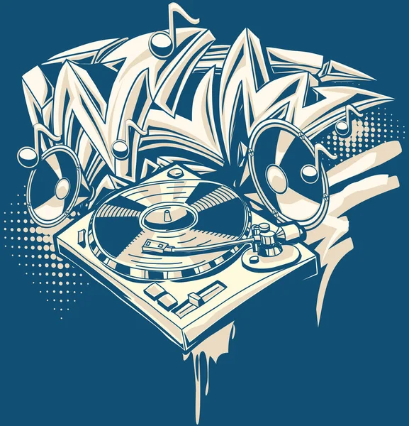 Music design turntable graffiti — Stock Vector